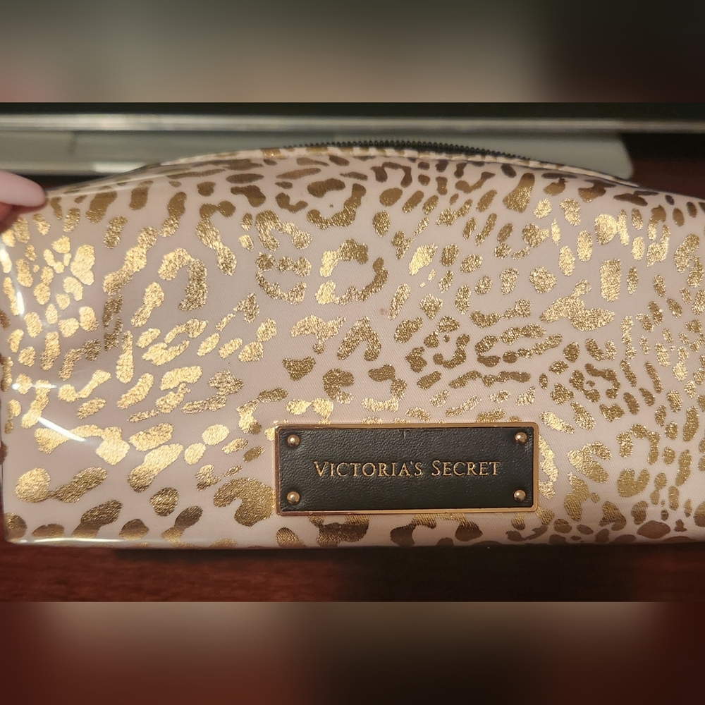 Victoria's Secret Pink/Gold Cheetha Print Pencil Case Makeup Pouch
